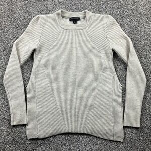 ANN TAYLOR Sweater Womens Medium Cashmere Wool‎ Top Cream Knit Ribbed Boho Slit